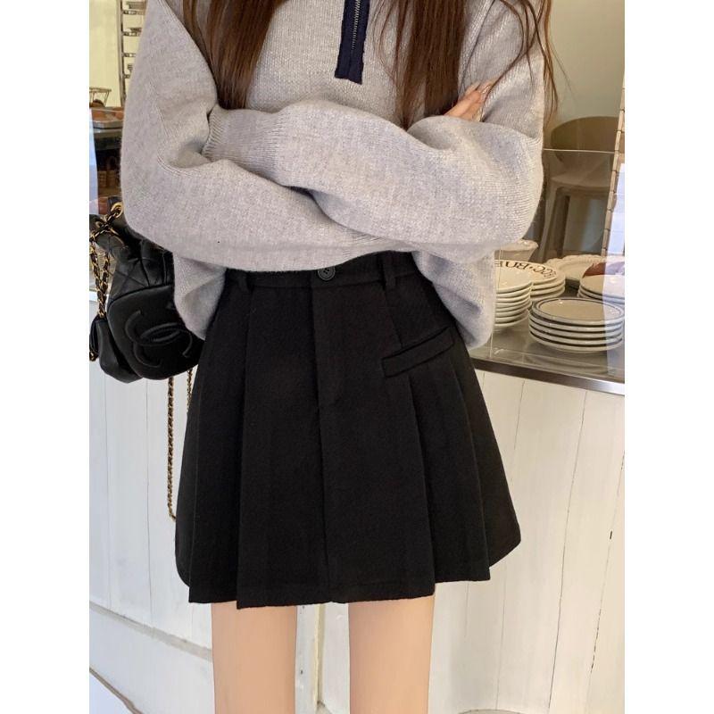 Neuer High-Waist Minirock aus dicker Wolle mit Falten in A-Linie für Damen für Herbst/Winter - Anti-Exposition, Schlankmachend, Modisch.