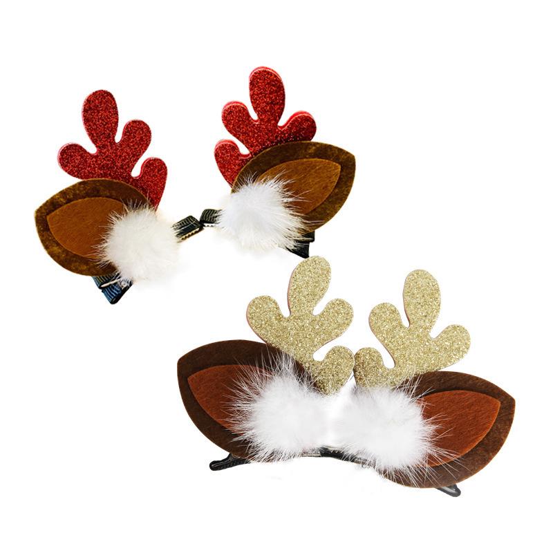 2025 Popular Christmas Antler Pompon Hair Clip - Cute Japanese & Korean Style