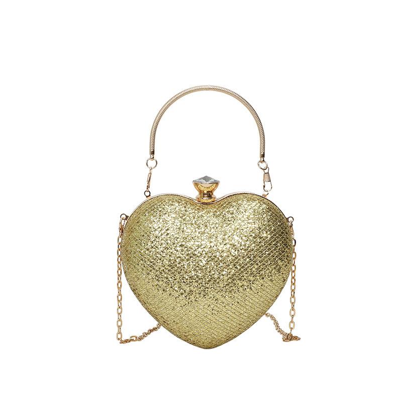 Evening Clutch Women Shiny Handbag Heart Shape Metal Clutches Bag Fashion Chain Shoulder Crossbody Bag Luxury Lady Purse