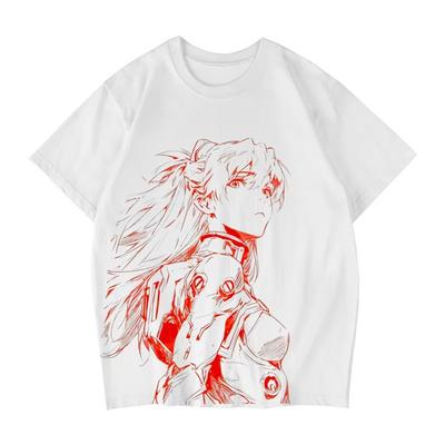 20252 Nový design produktu Retro potištěné tričko Velký vzor Asuka Japonská animace Vintage krátkorukávová pánská a dámská trička