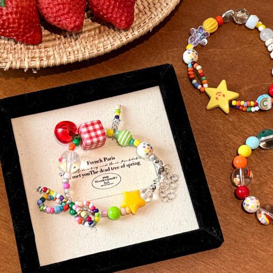 Bracelet Handmade Texture Matching Beads Heart Star Fruit Decor Kids Bracelet Contrasting Color Design Elastic Cord Wristband