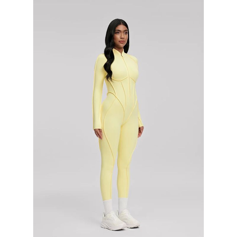 BetterMe Same Style Sexy Silm Jumpsuit Long Sleeves Zipper Tight Jumpsuit One-Piece Fitness Suit with Chest Pad