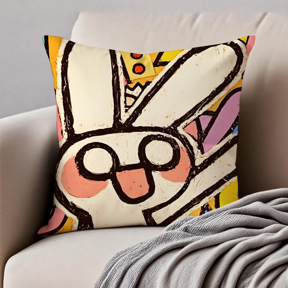 

Hiphop graffitistyle rabbit painting Cushion Cover Pillowcase Antidustmite Invisible Zipper Short Plush Sofa Cushion 30X30cm