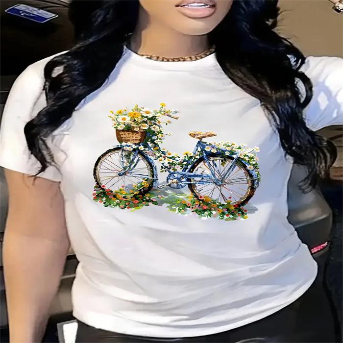 Summer Round Neck Printed Top Fashionable Casual Cute Short Sleeved Women's Pure Cotton T-shirts