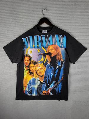 Nirvana Kurt Cobain T-shirt Size Large Double Sided Black Bootleg In Utero