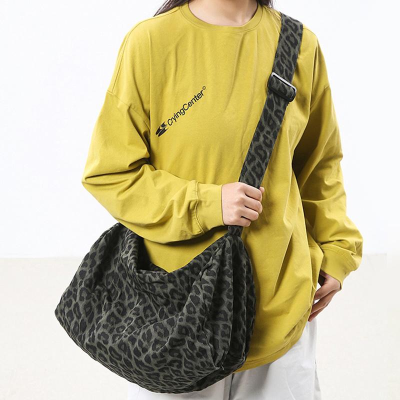 New Women's Bag Leopard Print Canvas Crossbody Bag Y2K Trendy Travel Shoulder Bags Tote Bag Female Student Handbags CLE