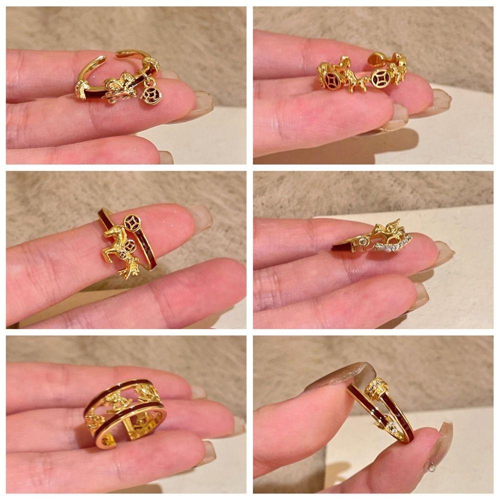 Adjustable Zodiac Horse Ring Cartoon Opening Ring Creative New Year Rings Gift