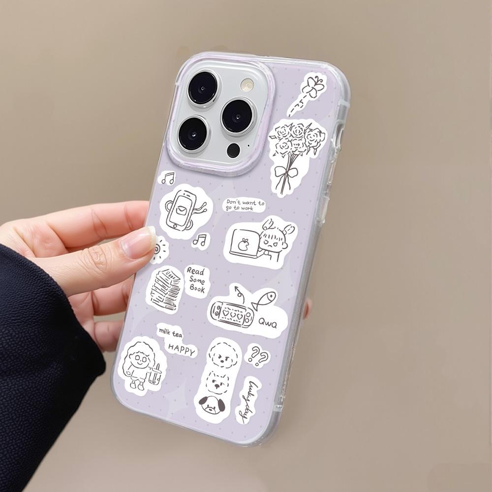 Painted Phone Case for iPhone 12 13 15 16 iPhone 16 12 13 14 15 Pro  14 15 16 Pro Max Coverage Shockproof Anti-Fingerprint Fresh Style Protective Case