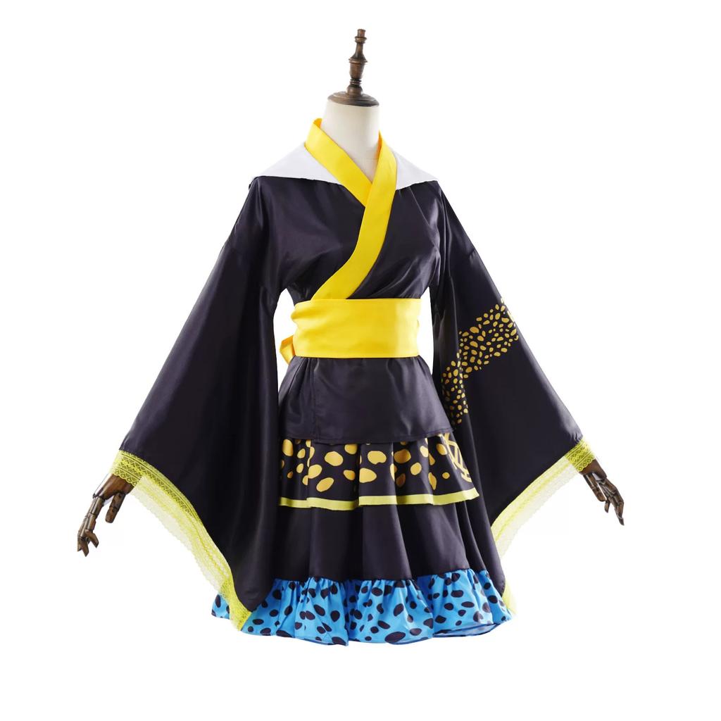 One Piece Gender-swapped Trafalgar Law Cosplay, Printed Waist-tight Kimono Costume