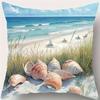 Coastal Beach Watercolor Pillowcase - Seashell & Palm Tree Print Pillow Cover for Sofa Bedroom Living Room