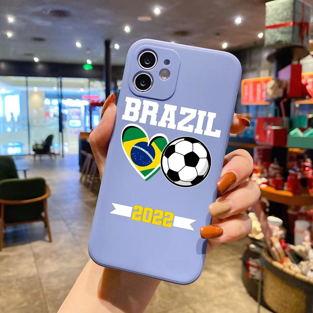 Brasilien Flagge Fußball Luxus Quadratisch Flüssigsilikon Handyhülle Für iPhone 14 11 12 13 Pro Max Mini X XS XR 7 8 Plus SE2 DIY Hülle