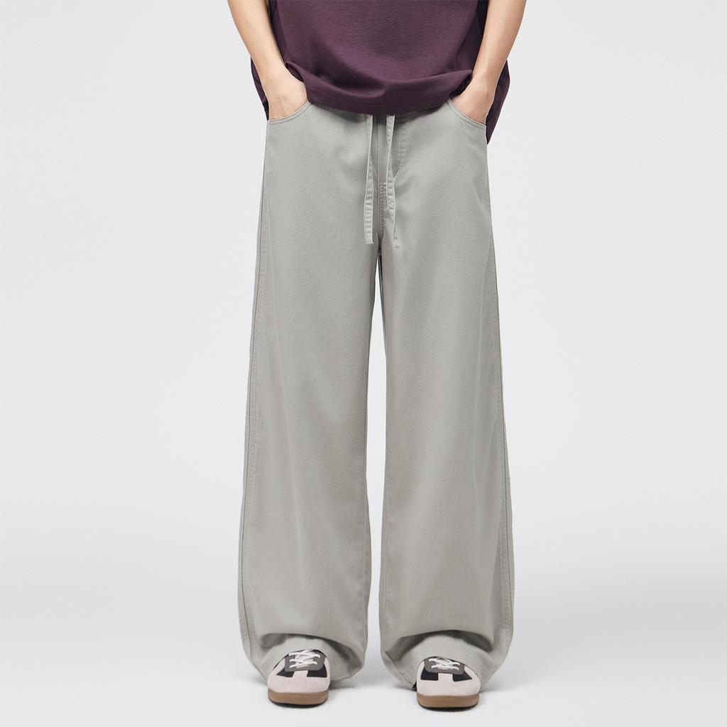 Elastic waist trousers solid color four-season casual trousers mopping floor ruffian handsome straight-leg trousers high street breathable loose stre