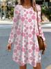 Autumn Lady Casual Loose Mini Dress Women Fashion Sweet Dot Printed Long Sleeve Dress Elegant Party A-Line Dresses