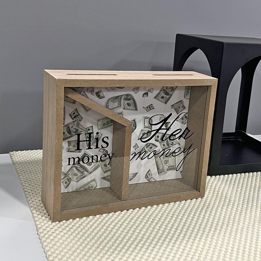 Detachable Wooden Money Saving Box with Three Compartments for Travel and Honeymoon, Wall-Mountable Storage Solution