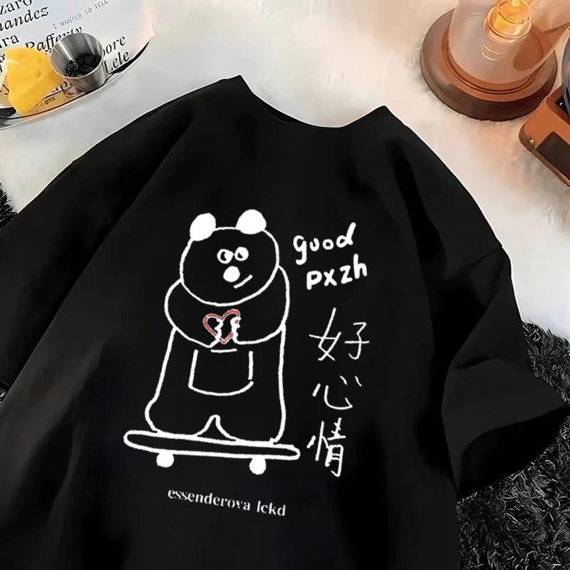 Summer Fashion Cartoon Cute Bear Print Casual T-Shirt Simple Short Sleeve Women Clothing Fashion Summer Streetwear Personality