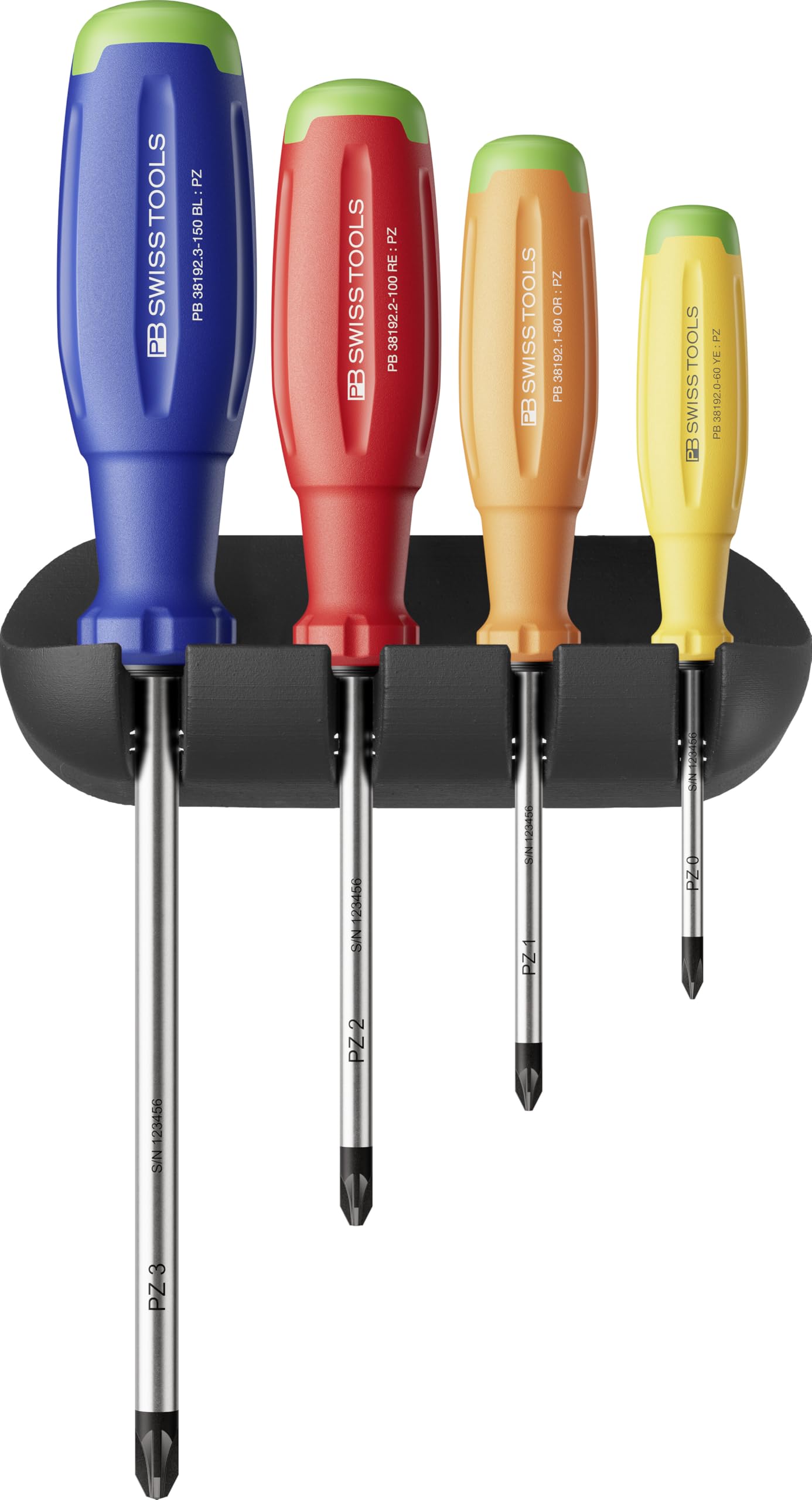 PB SWISS TOOLS SwissGrip EVO Rainbow Pozidriv Screwdriver Set, 4-piece, Boxed, 38243.HRBCBB