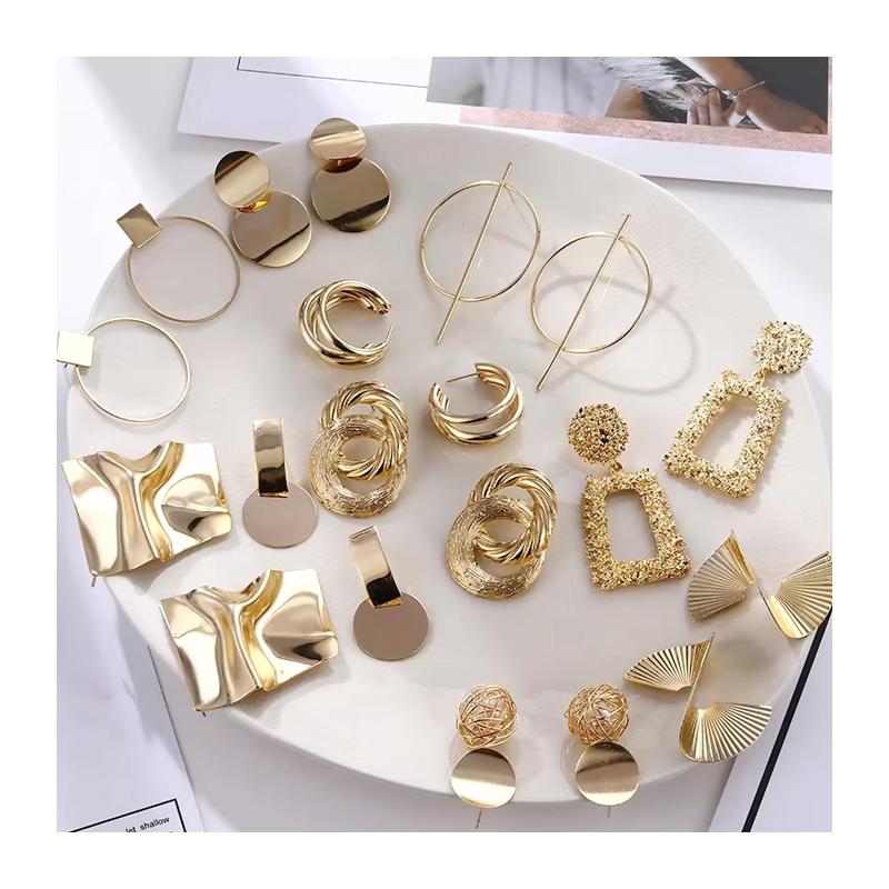 Hot Selling Vintage Earrings Women Big Gold Color Geometric Statement Metal Drop Earrings Jewelry Accessories