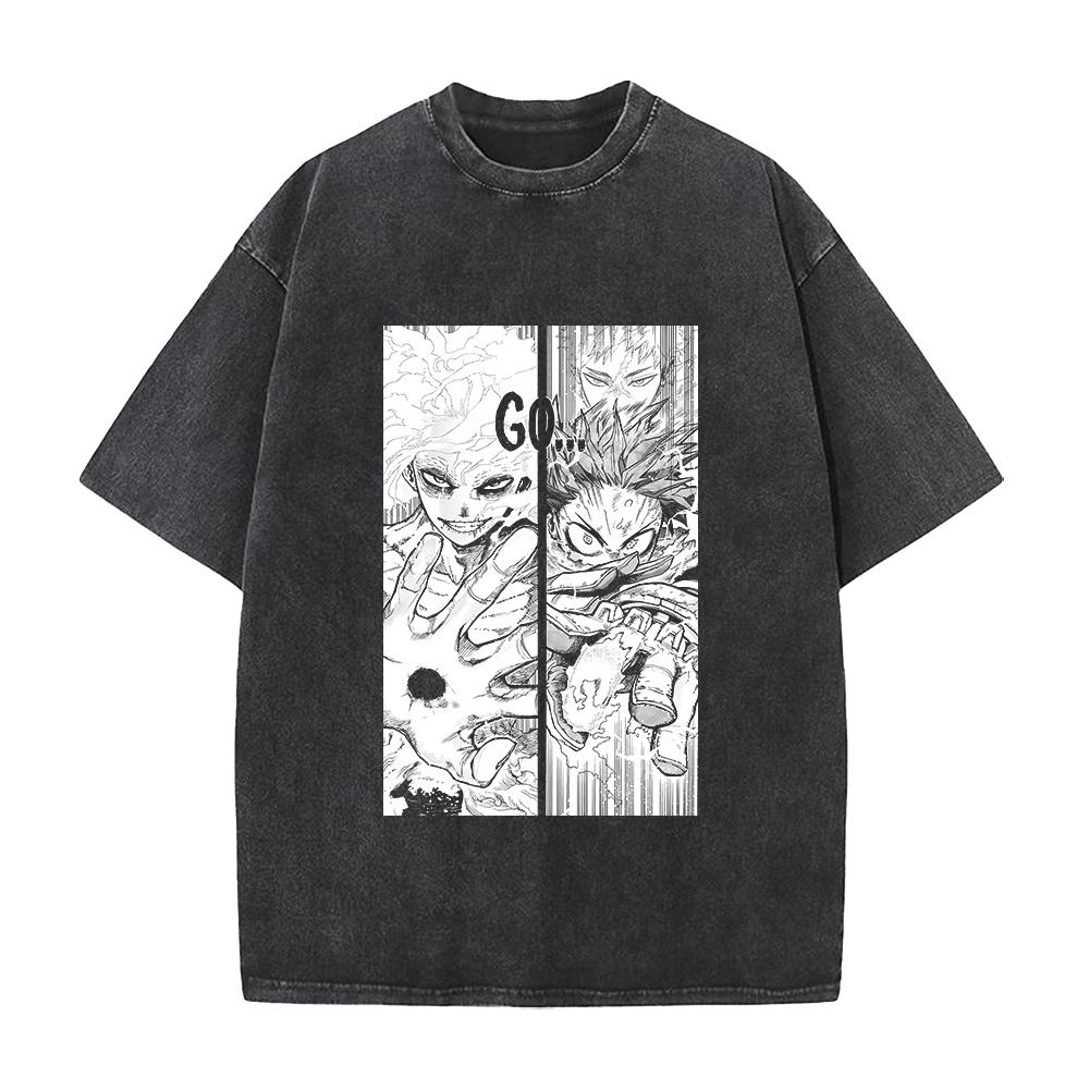 Anime My Hero Academia Midoriya Izuku Shigaraki Tomura Graphic T Shirt Men Women Cotton Tshirt Washed T-shirt Harajuku Male Tops S чёрный