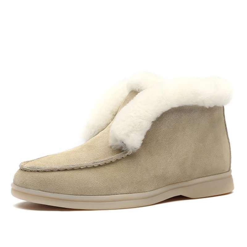 Winter Fashion Women Fur Cotton Shoes Warm Ankle Boots Casual Flat Keep Warm Boots Cotton Boots Suede Leather Short Boots