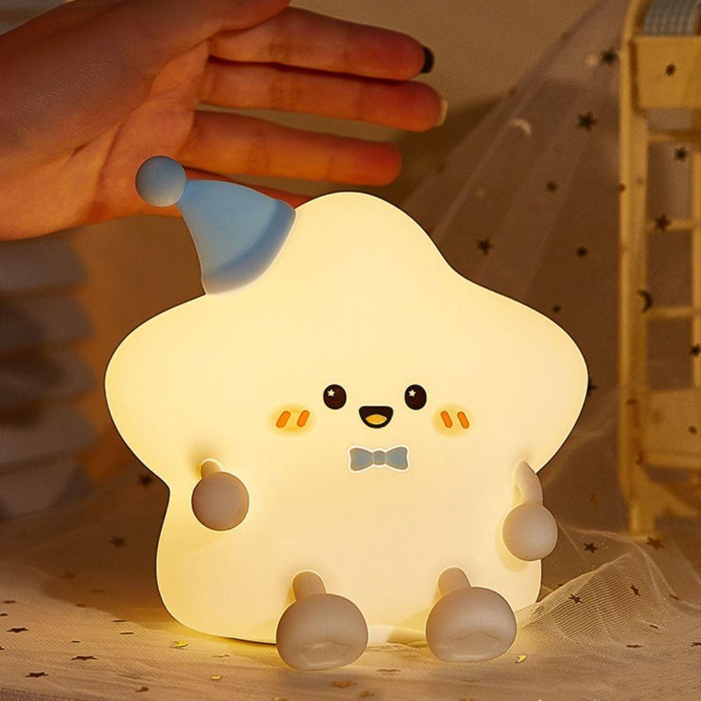 Soft Silicone LED Star Night Light Colorful Light Touch Table Lamp Bedside Light  Kids Room