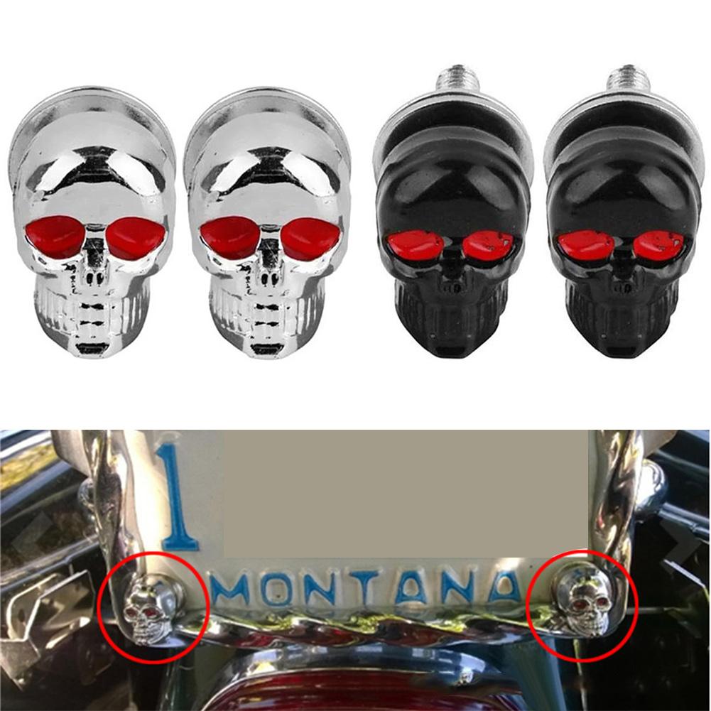 2Pcs Motorcycle Skull License Plate Frame Bolts Screws Auto License Plate Screws Car Truck Fastener Cap Bolts For Any 6mm Bolts Stem Caps1