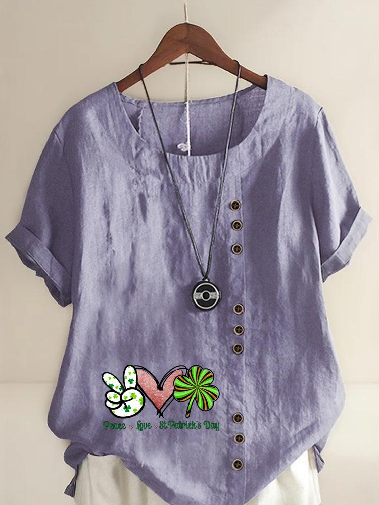 Women's Fashion Love Letter Print with Lines Shot Sleeve T-shirt Loose Cotton Shirt Casual Loose Summer Plus Size Blouse Tops