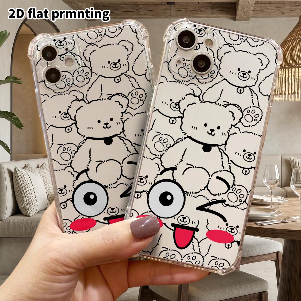 Phone Case: 2D flat suitable for iPhone 18 17 16 15 14 13 Pro, transparent four corner protective case, wink emoji, Christmas and Halloween gift