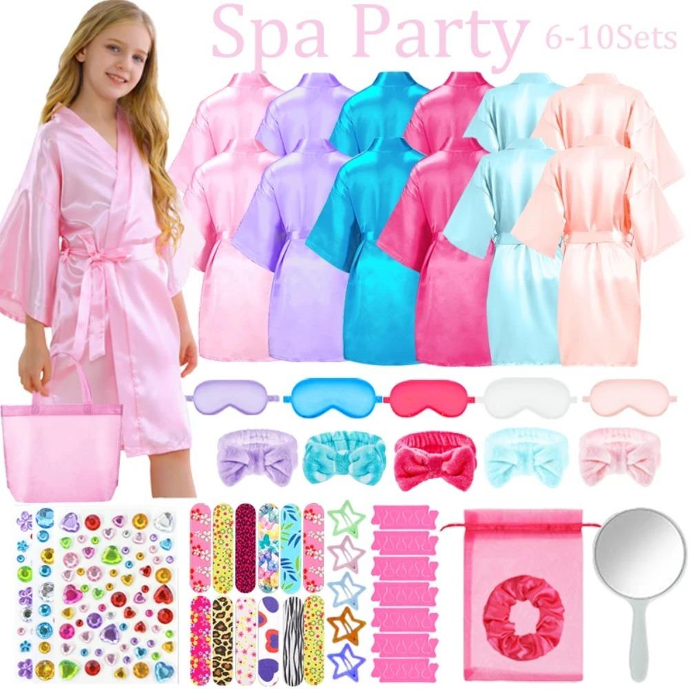 6/10/12 Sets Spa-Party-Bademäntel für Mädchen Kimono-Mädchen Bademantel-Kleider Kinder-Geburtstagsparty-Zubehör Gastgeschenke Übernachtung Schlafanzug Party