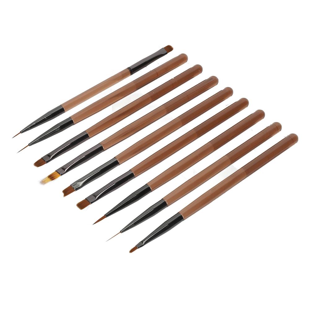 9pcs Nail Art Brushes Set UV Gel Brush Gel Tips Builder Nail Design Painting Tools for Home Salon Use Translucent Coffee