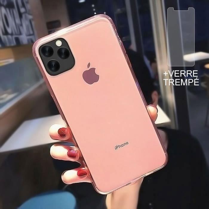 Coque - E.F.CONNECTION - pour iPhone 12 Pro - Souple Silicone - Rose Semi-Transparent - Anti-choc