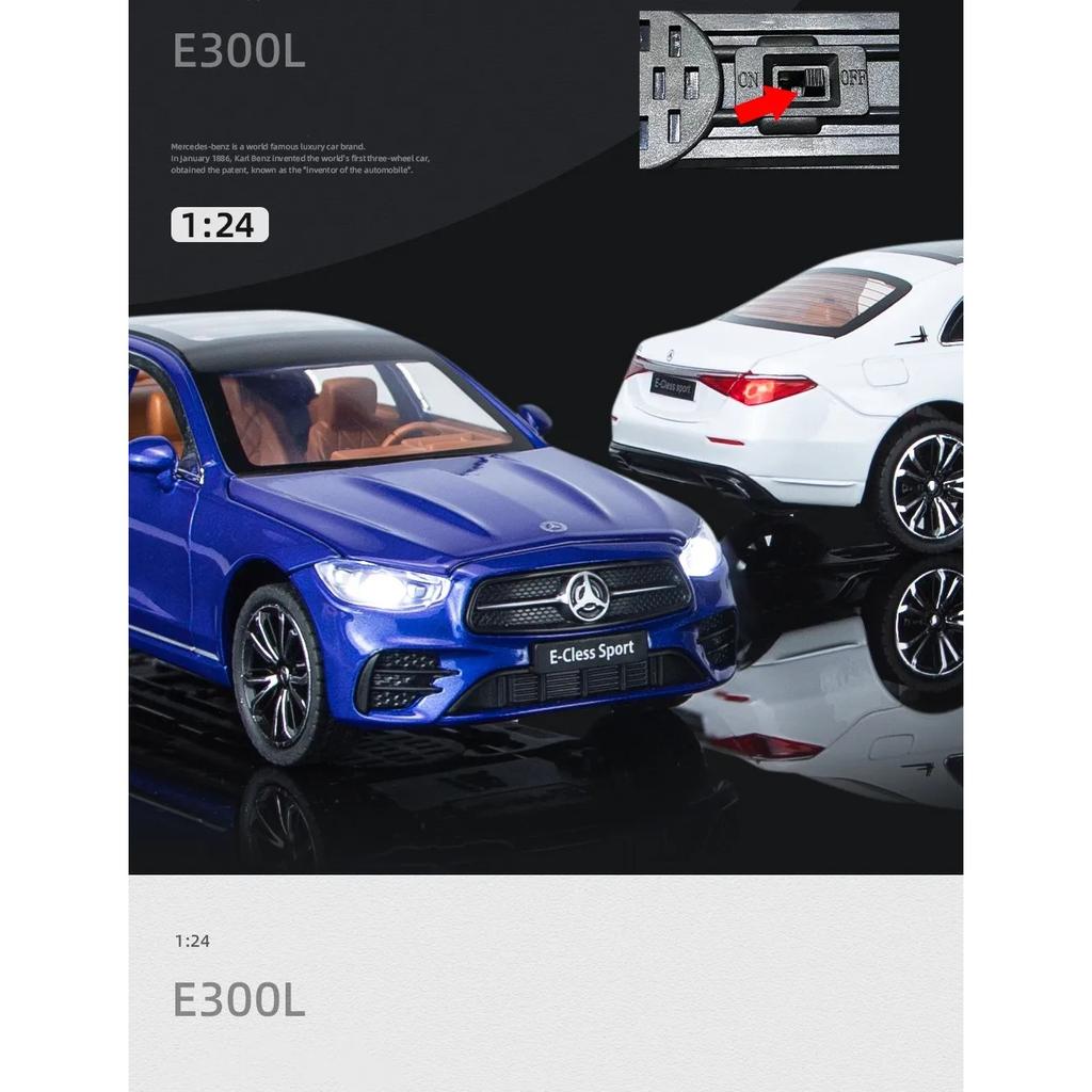 1/24 Benz E-Class E300 L Alloy Car Model Diecast Toy Metal Vehicles High Simulation Sound And Light Pull Back Toy Car Collection Gift