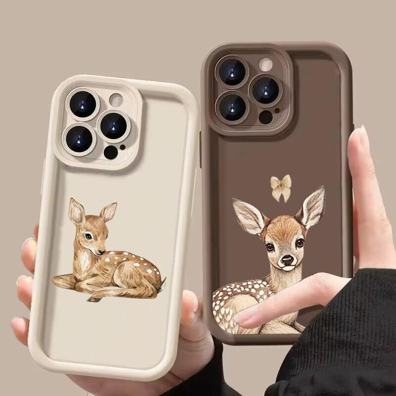 Cute Deer Pattern Silicone Soft Phone Case For iPhone 17 16 15 Pro Max 14 13 12 11 Pro 17 Air 16E XS X XR 7 8 15 Plus Cover