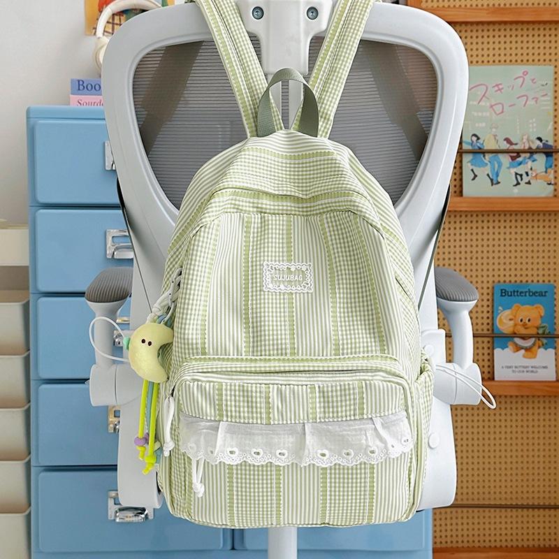 Schoolbag Korean Girl Plaid Backpack Cute Student Schoolbag Lightweight Large Capacity Backpack New Fashion Casual Backpack
