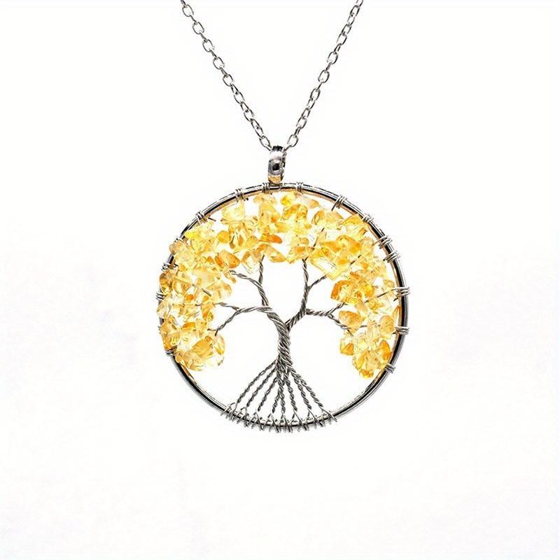 1pc Natural Stone Tree of Life Pendant Amethyst Lapis Lazuli Crystal Necklace for Men and Women Chakra Healing Jewelry