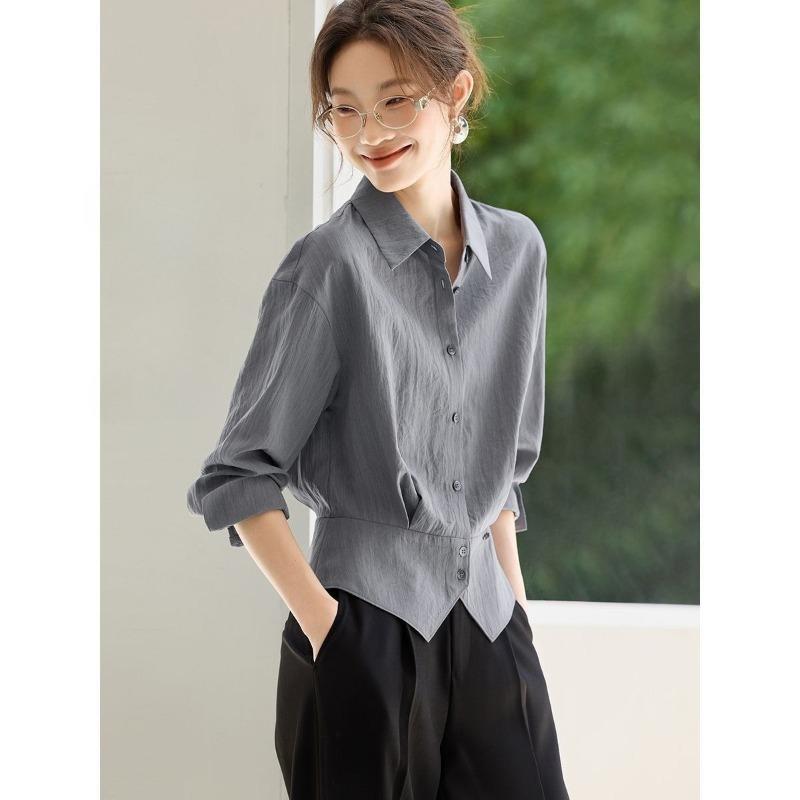 Elegante Camicetta da Donna Stile Francese Primavera Autunno Vestibilità Slim Camicia Top Casual da Ufficio