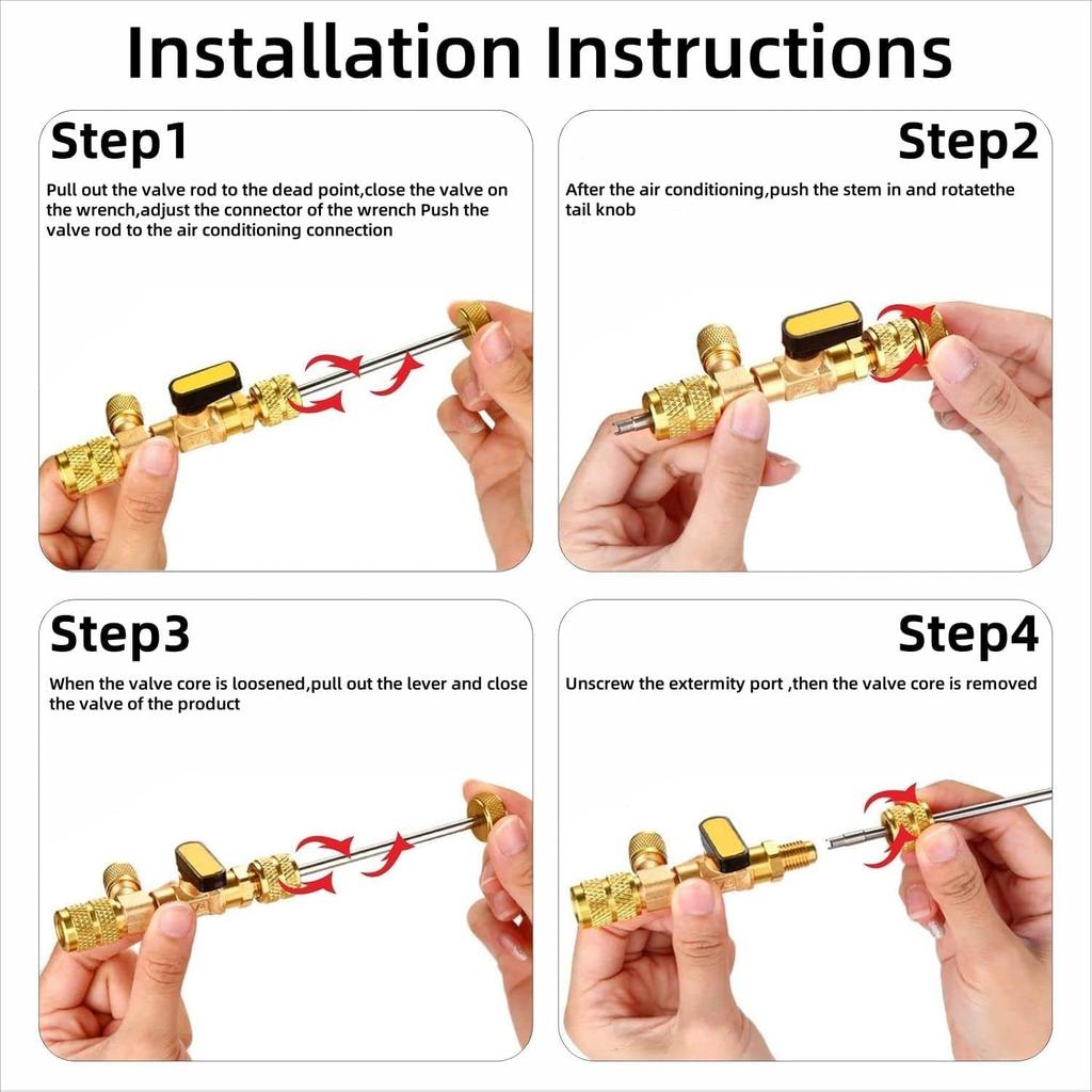 R410A R22 AC Valve Core Remover Installer Tool, Valve Core Remover, Dual Size 1/4"-5/16" Port HVAC Valve Core Removal Installer for Refrigeration Air
