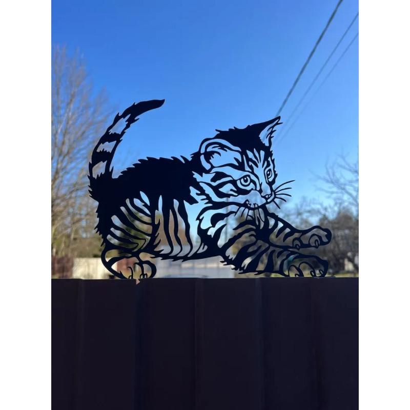 Garden Metal Cat Sculpture for Fence Decor