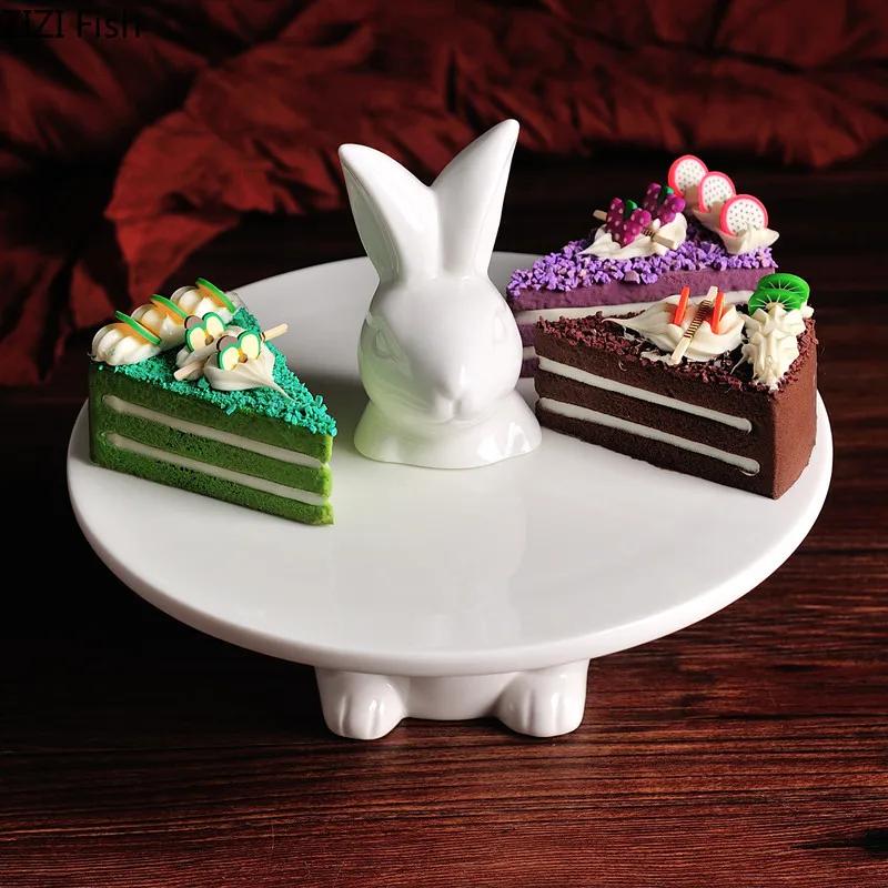 BRRabbit Shape Ceramics Cake Tray Wedding Party Dessert Display Stand Fondant Cake Decorating Tools Home Decorating ToolsEY
