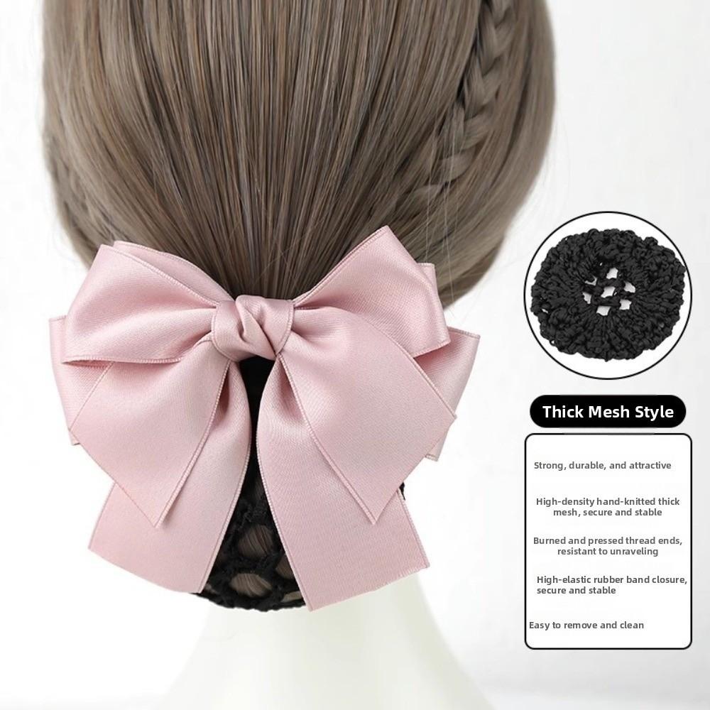 Sweet Comfortable Bowknot Knit Hair Net Vintage Double Layer Cover Net Hair Clip Elegant Spring Clip Ponytail Clip Daily Use