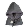 1pc Women's Drawstring Faux Collar Balaclava Hat,Outdoor Warm Knitted Face Neck Protective Hood Cape,for Winter Cold Protection