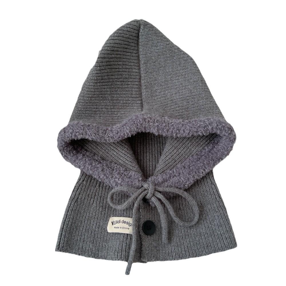 1pc Women's Drawstring Faux Collar Balaclava Hat,Outdoor Warm Knitted Face Neck Protective Hood Cape,for Winter Cold Protection