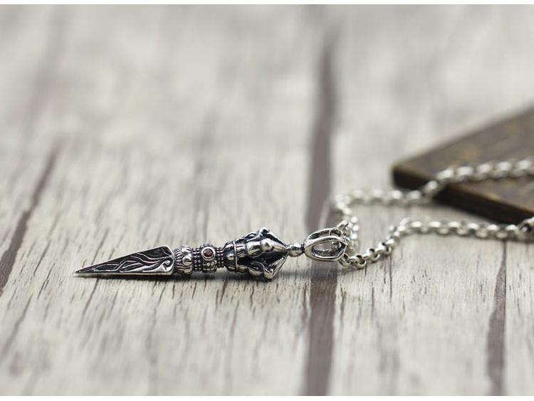 Tibetan Style 925 Sterling Silver Vajra Amulet Necklace