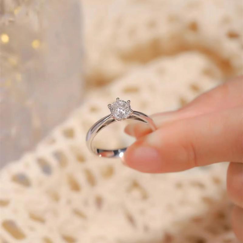 S925 Sterling Silver Moissanite Six-Prong Zircon Engagement Ring for Women – Romantic Bridal Jewelry