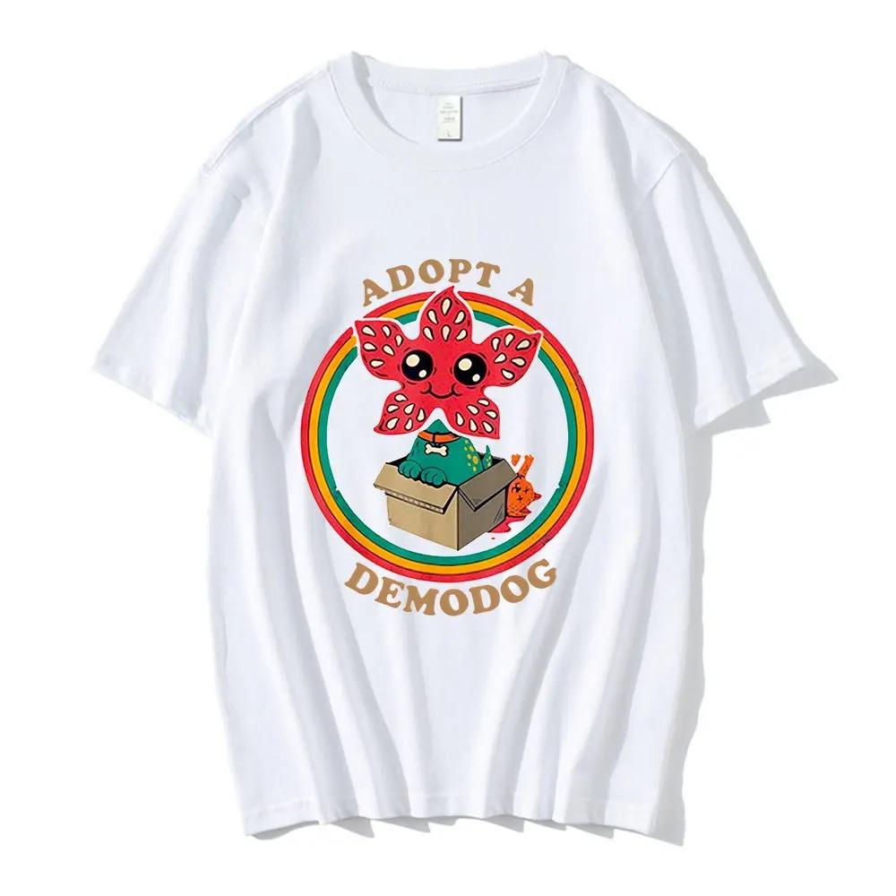 Adopt A Demogorgon Cute Man Eating Flower Pattern T-shirt Men's  Women's Cotton Casual T-shirt Fashion Retro Pure Cotton T-shirt