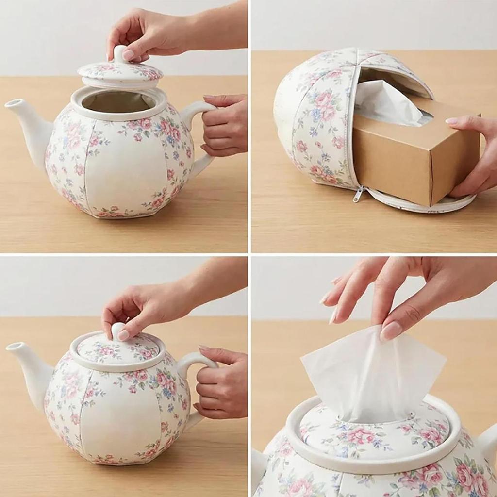 Tissue Box Cover Floral Teapot Shape Napkin Storage Case Decorative Tissue Box Covers For Home Bathroom Kitchen Office Bedroom