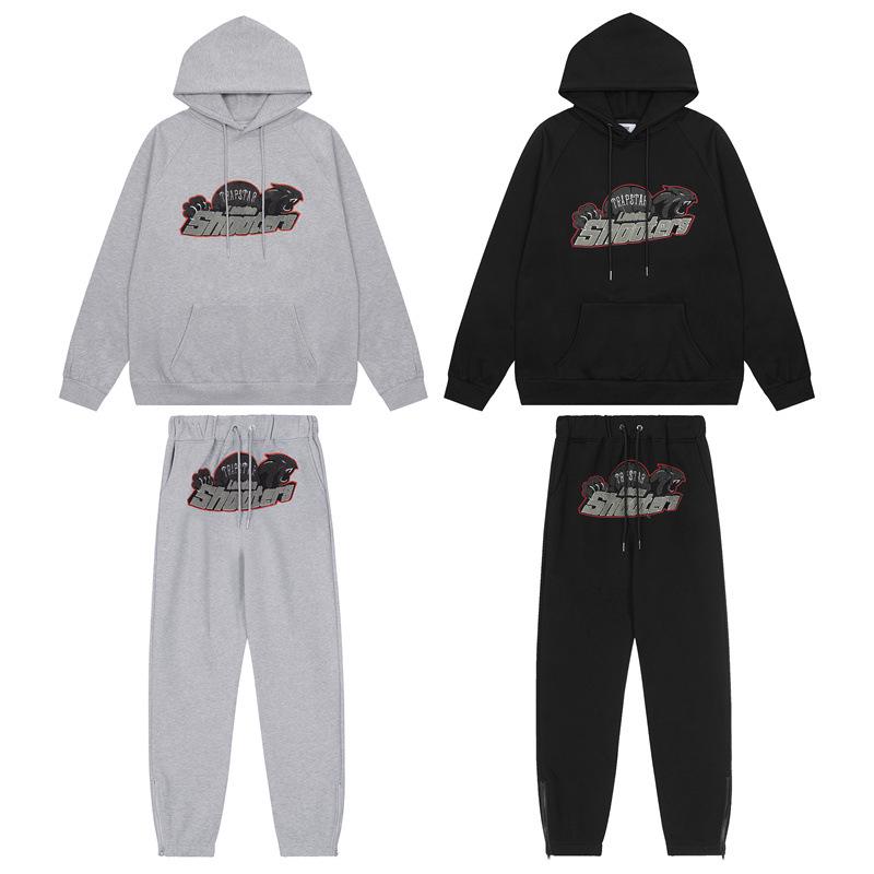 Ensemble Décontracté Hoodie Rouge/Noir Tête de Tigre Brodé Homme & Couple Trapstar Européen & Américain avec Pantalon Long