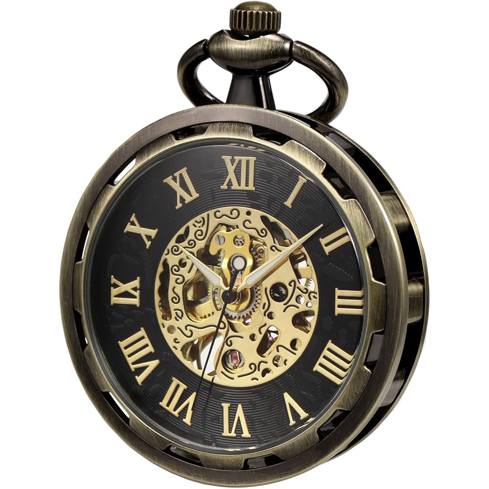 Treeweto Antique Mechanical Skeleton Pocket Watch Men s with Chain Bronze