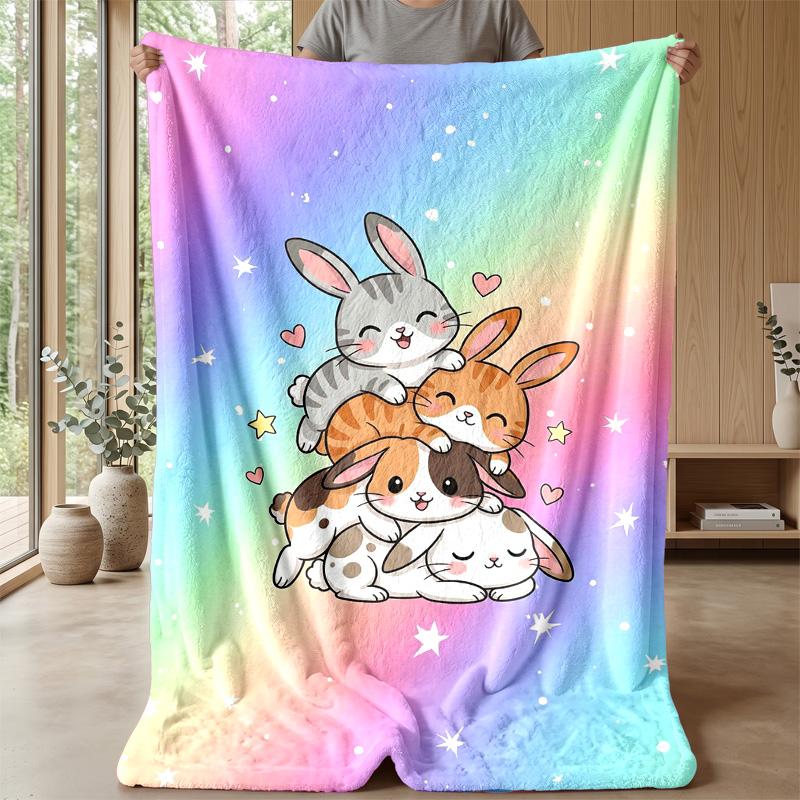 Cute Animal Group with Flowers blanket Personalized Name Flannel Blanket Soft Cozy Plush Throw for Sofa Bed Lightweight Home Decor