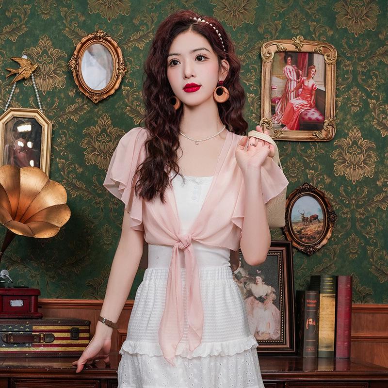 

Женский шифоновый кардиган-шаль на весну/лето 2025: Универсальная, Легкая, Дышащая накидка от солнца XL (110-145 lbs) розовый