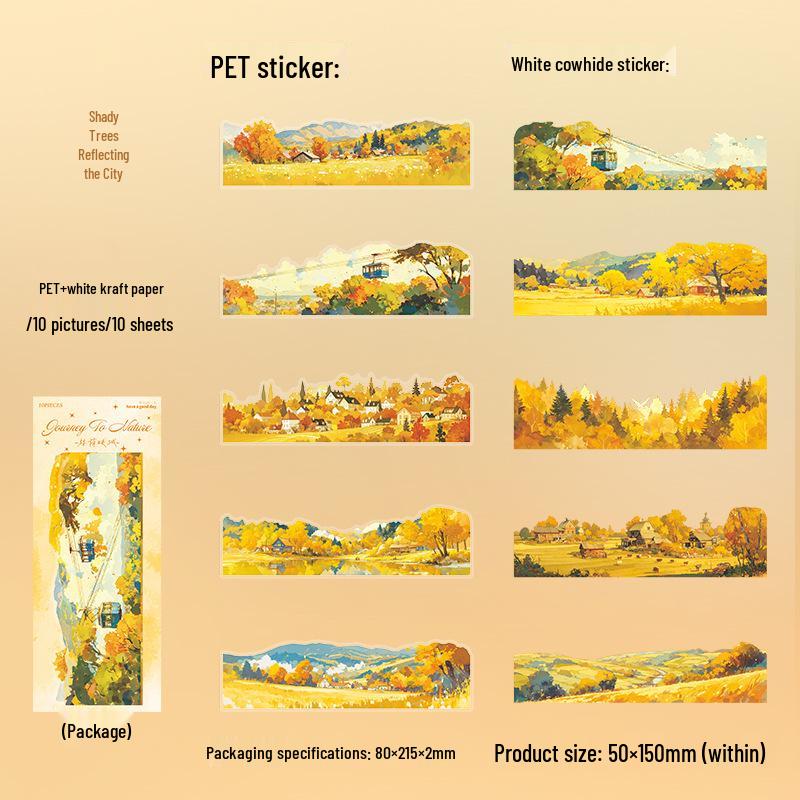 Beautiful Day Retro Scenery Stickers: 6 Long Nature Tour Designs